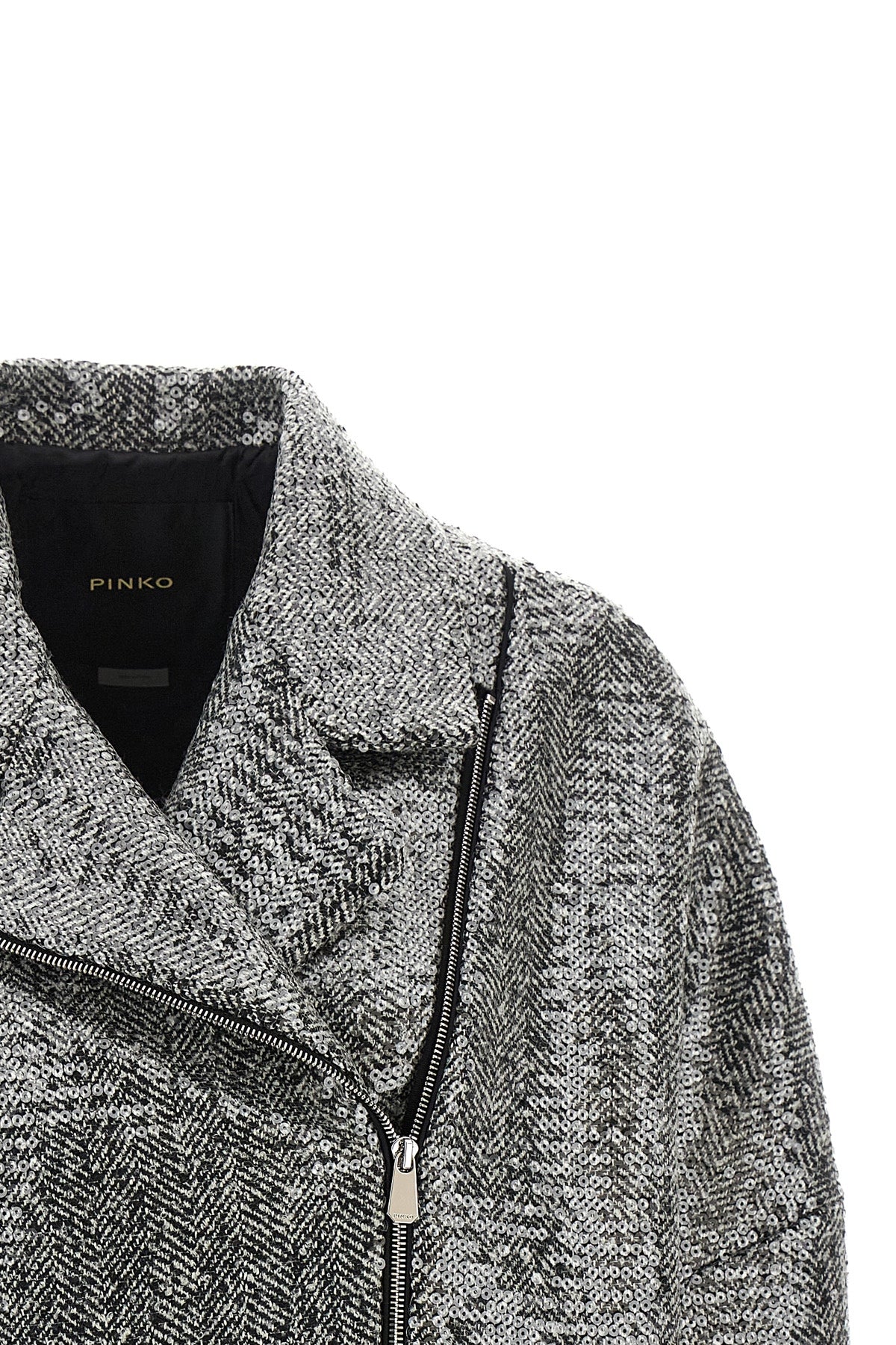 the pinko caban redefines the codes of outerwear through a structured constructi