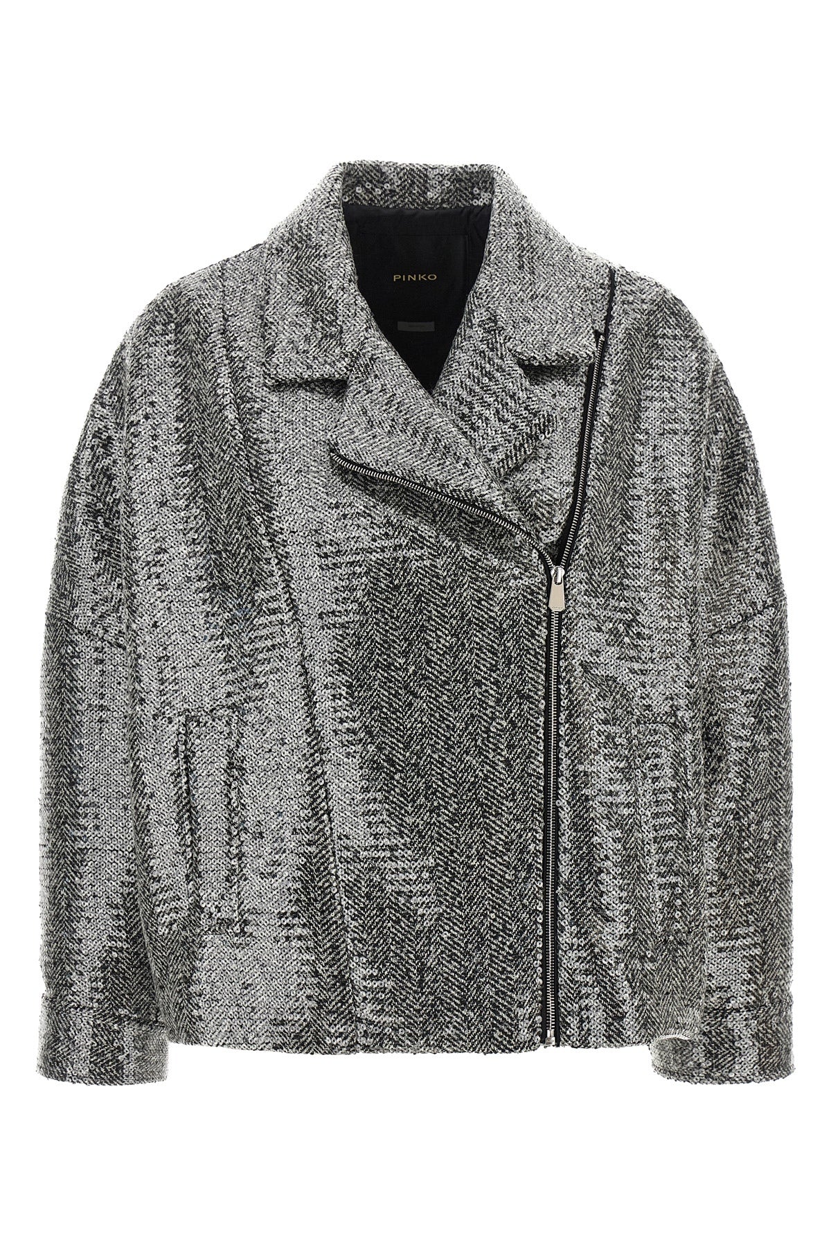 the pinko caban redefines the codes of outerwear through a structured constructi