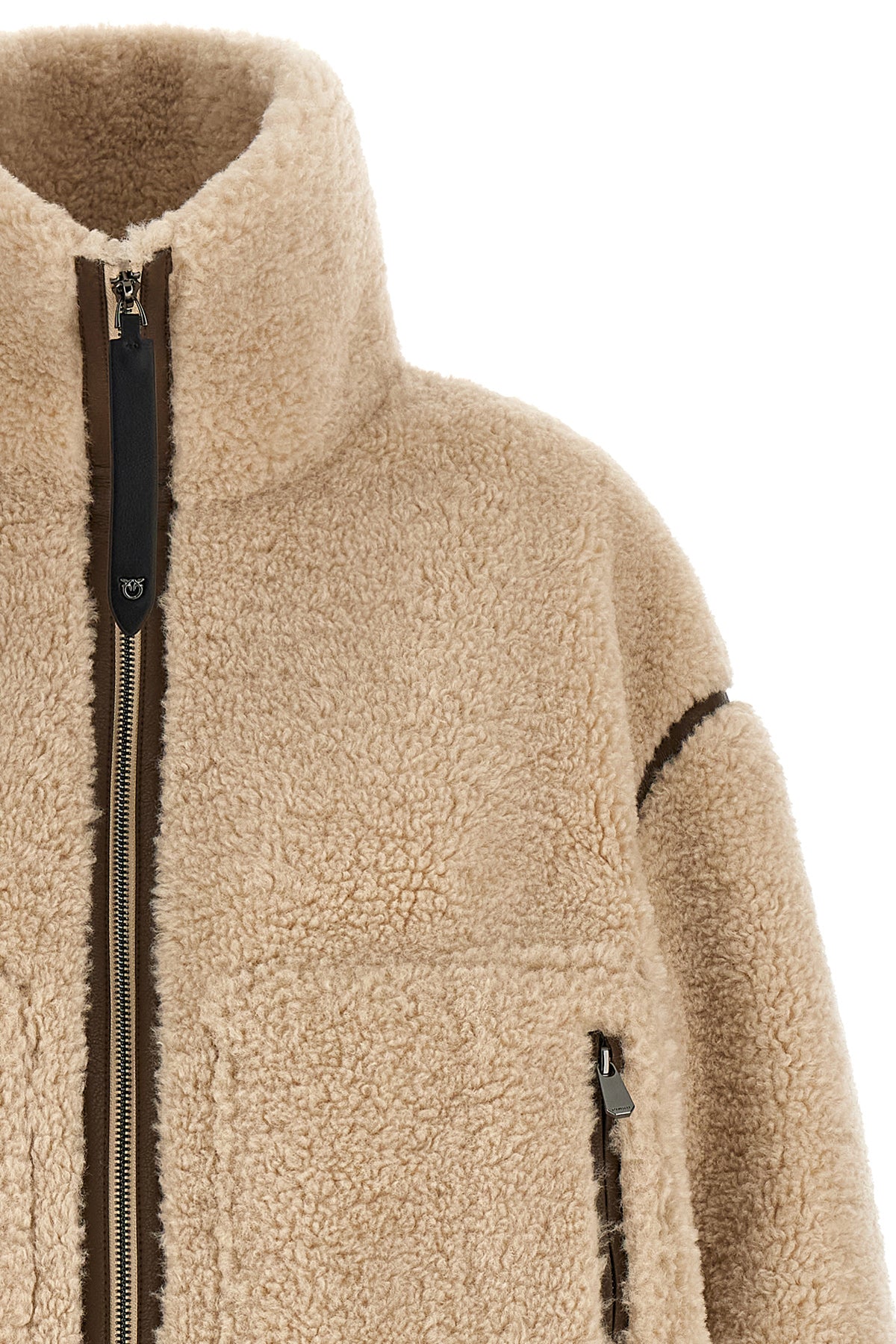 the pinko crop jacket redefines winter volumes through a boxy silhouette