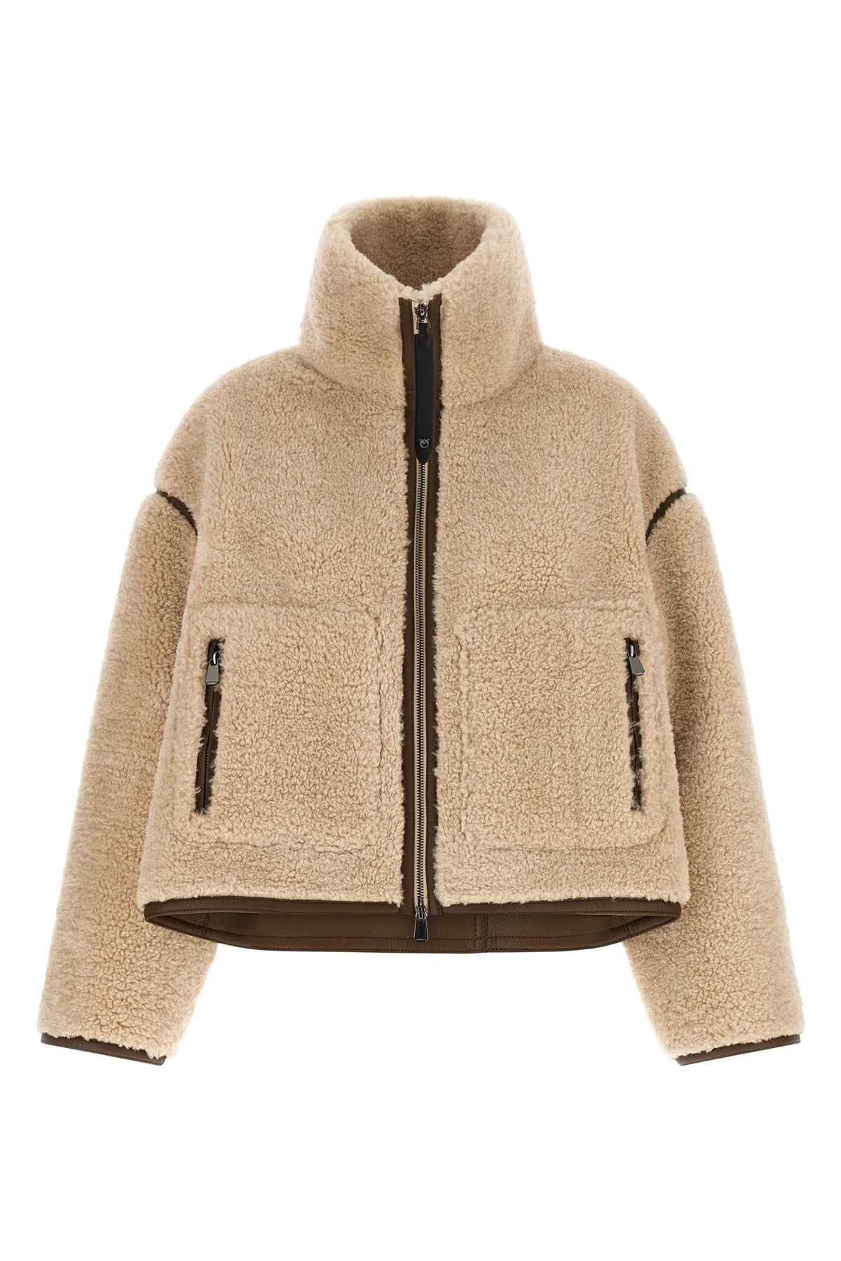 the pinko crop jacket redefines winter volumes through a boxy silhouette