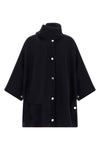 the pinko caban redefines the volumes of the outerwear through a cape silhouette