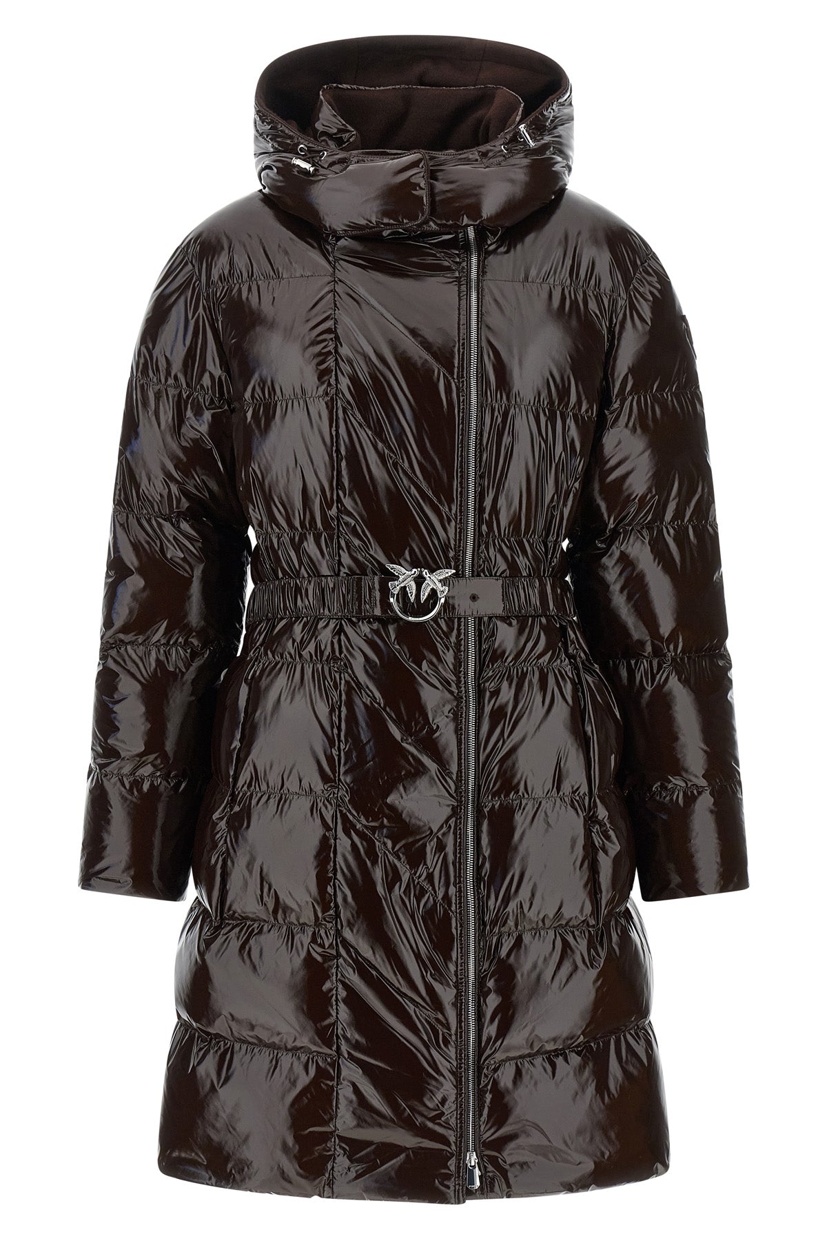 the pinko down jacket redefines winter outerwear through an enveloping silhouett