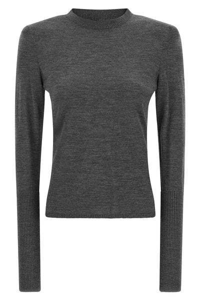 the pinko crewneck sweater is distinguished by a construction that elevates the