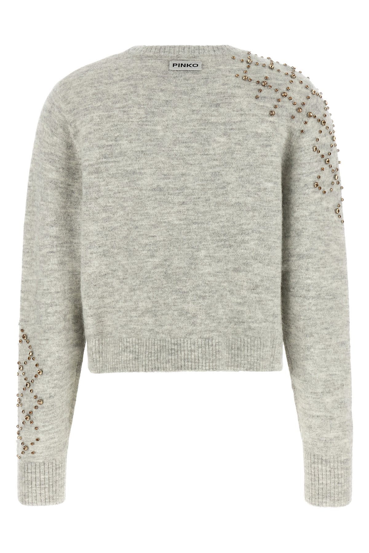 the pinko sweater has a cropped silhouette made of a precious alpaca and wool bl