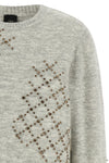 the pinko sweater has a cropped silhouette made of a precious alpaca and wool bl
