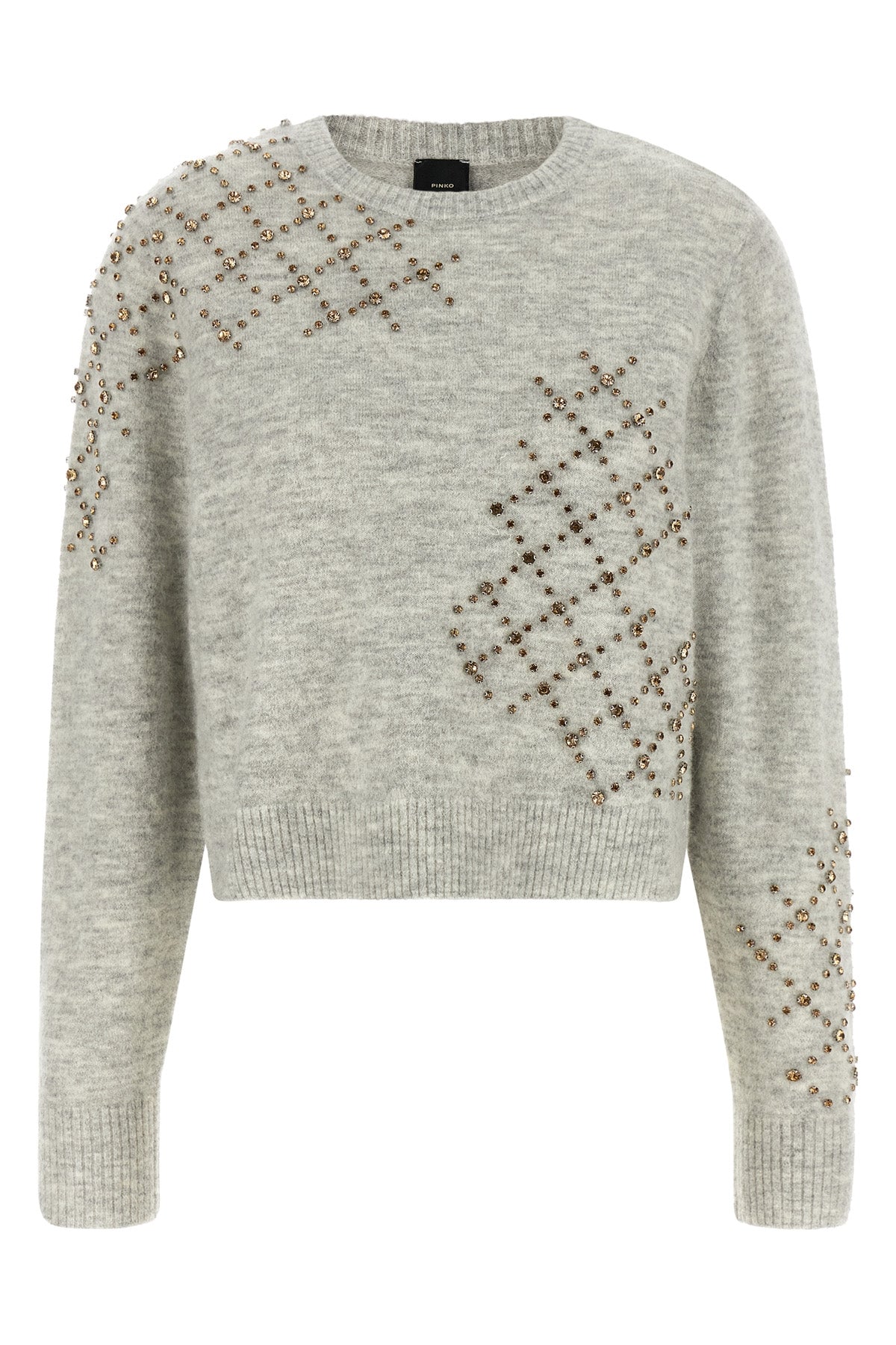 the pinko sweater has a cropped silhouette made of a precious alpaca and wool bl