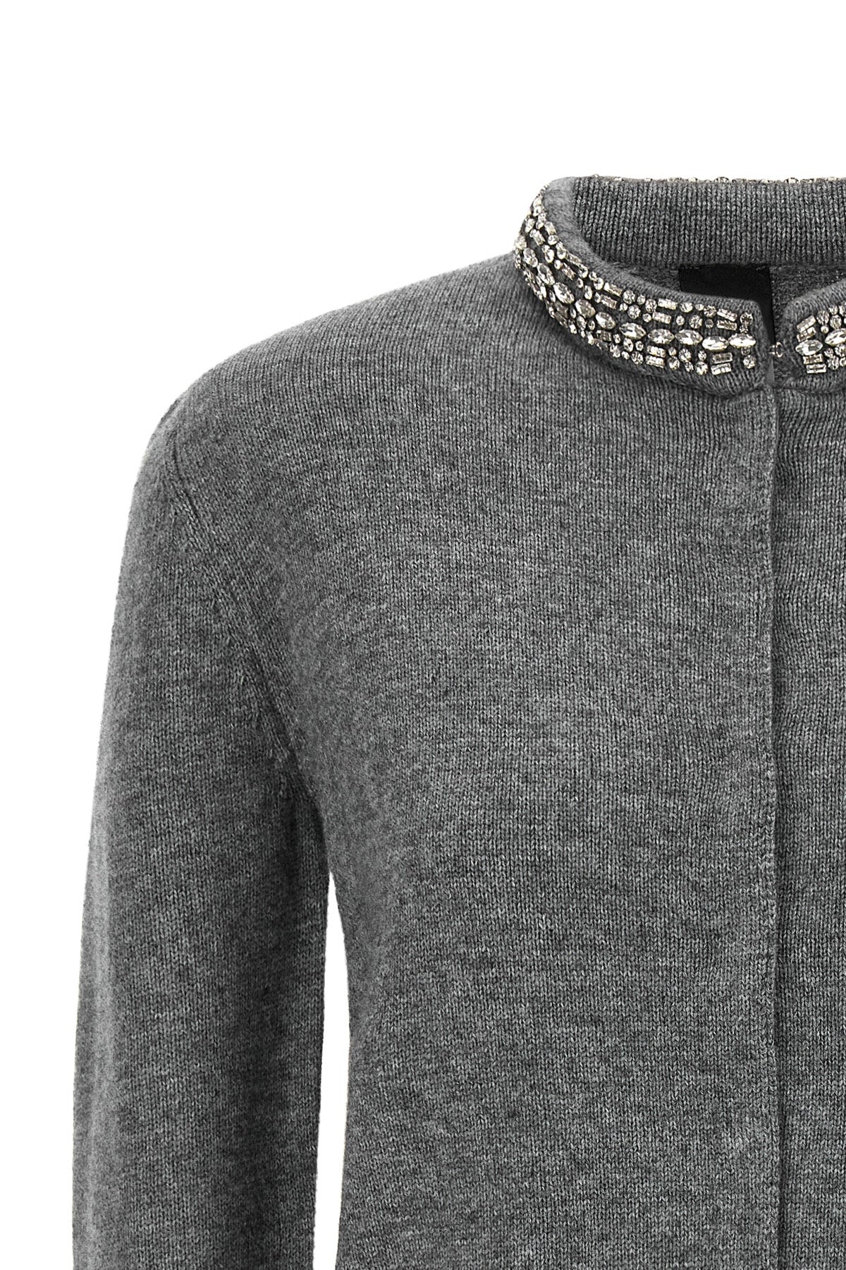 the pinko cardigan in a fine grey mélange wool and alpaca blend stands out for a