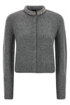 the pinko cardigan in a fine grey mélange wool and alpaca blend stands out for a