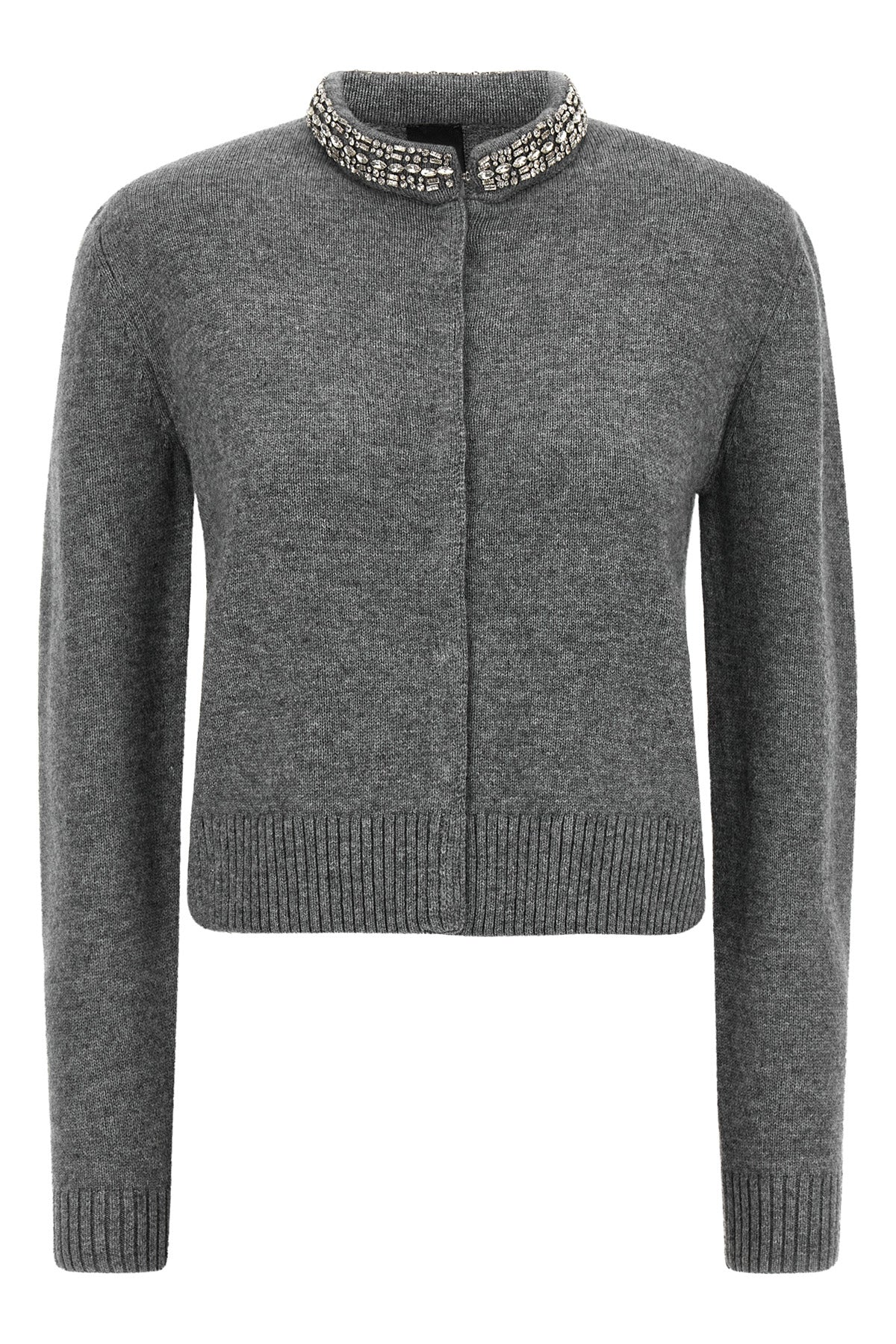 the pinko cardigan in a fine grey mélange wool and alpaca blend stands out for a