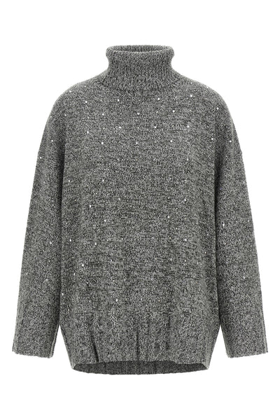 the pinko turtleneck is distinguished by a relaxed silhouette