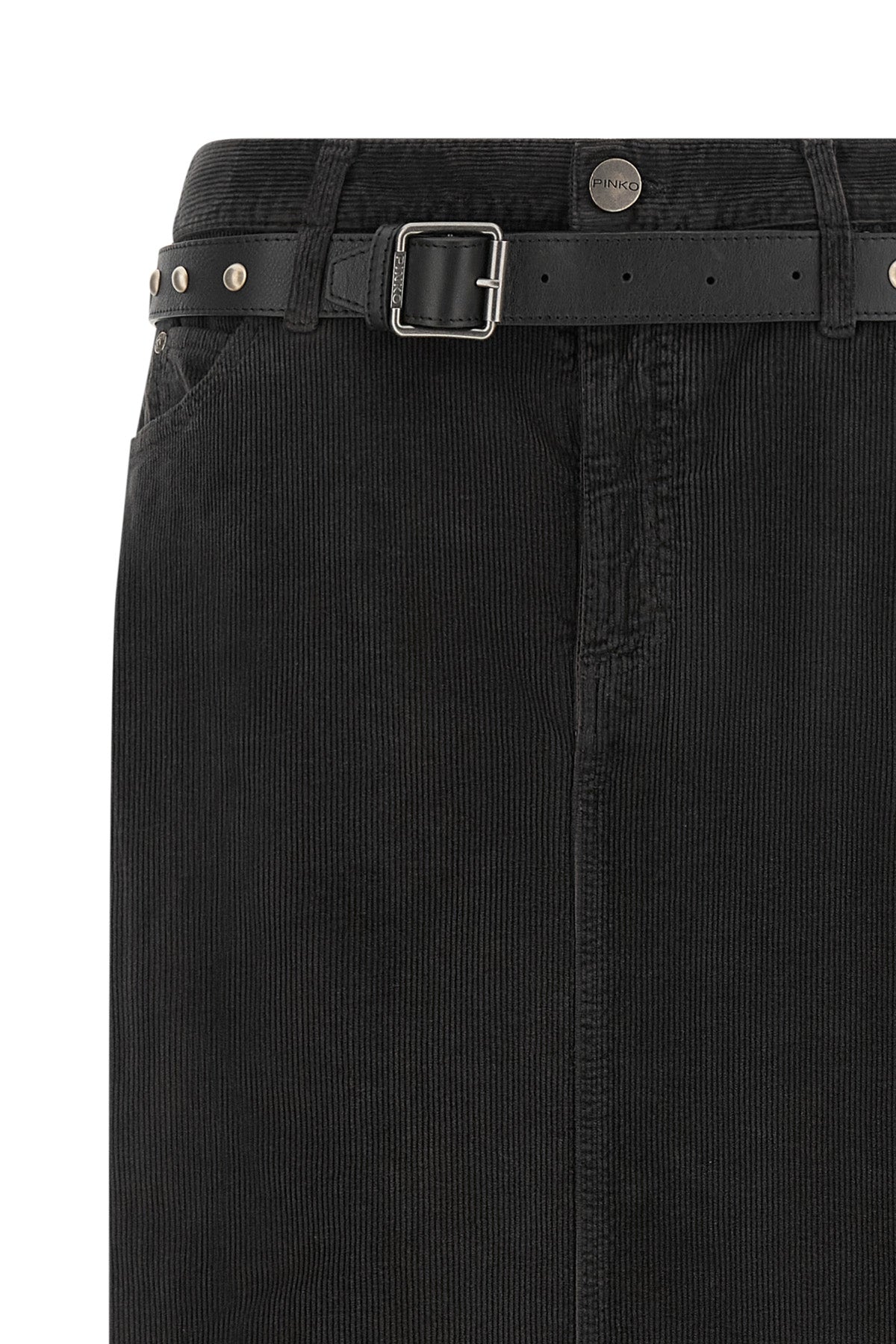 the midi skirt pinko redefines the codes of casual dress through a rigorous stra