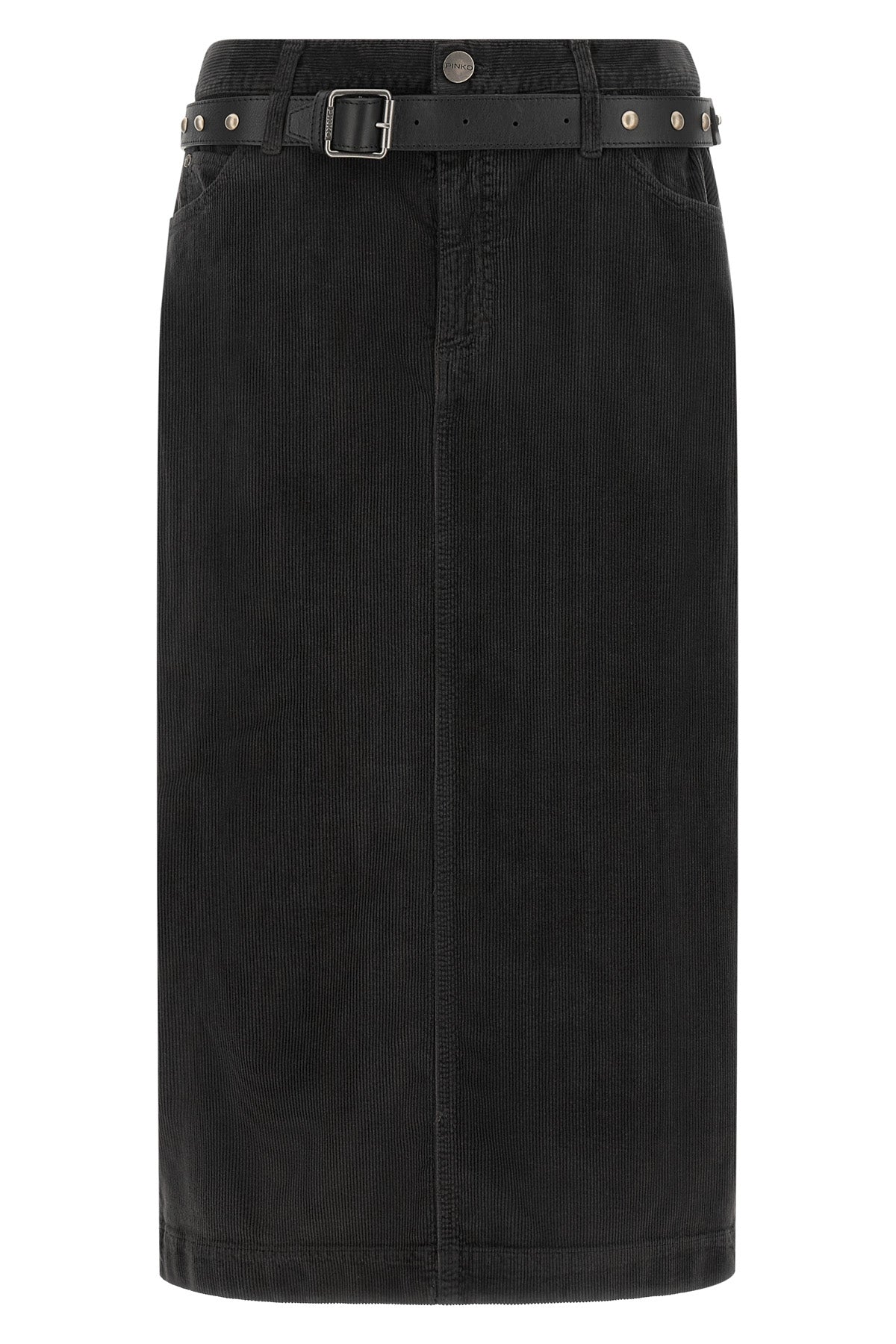 the midi skirt pinko redefines the codes of casual dress through a rigorous stra