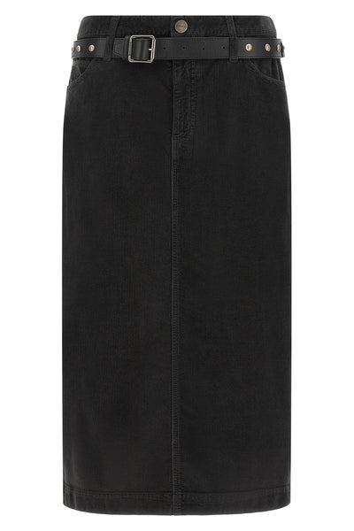the midi skirt pinko redefines the codes of casual dress through a rigorous stra