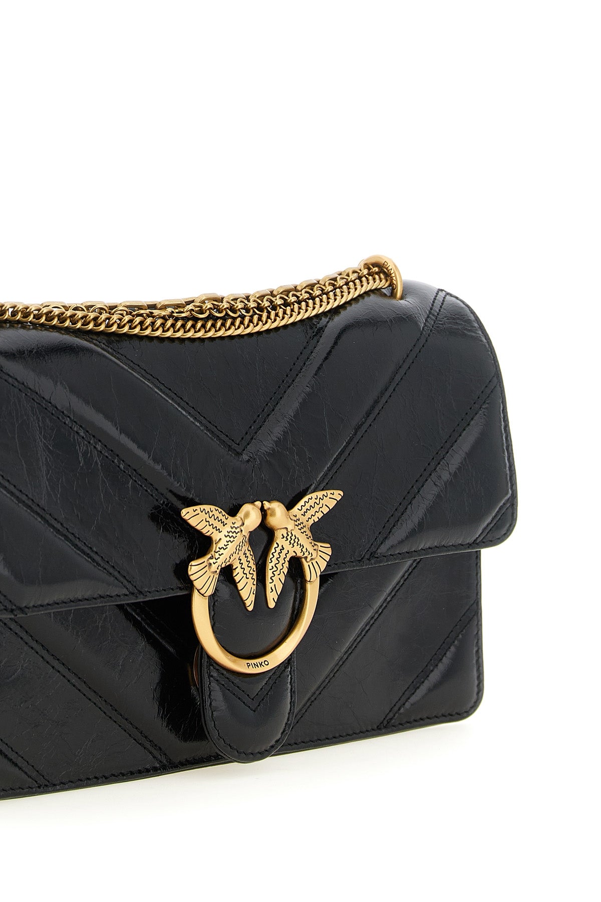 the pinko love shoulder bag is made of pure black calf leather