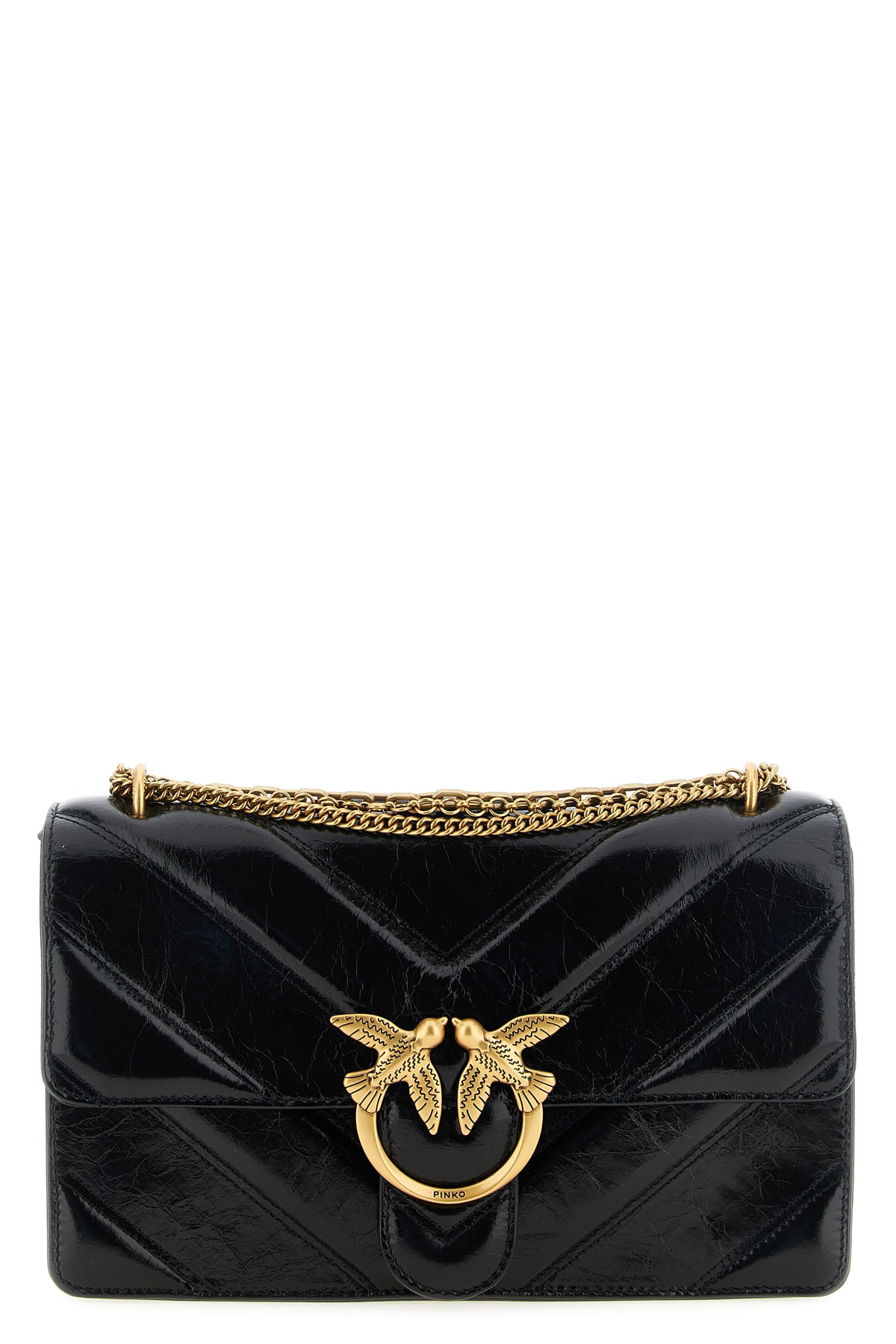 the pinko love shoulder bag is made of pure black calf leather
