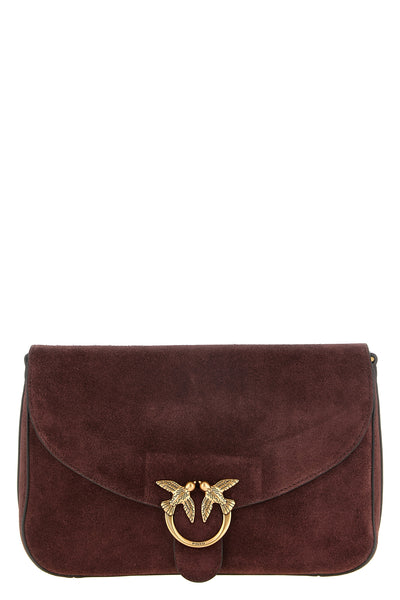 the pinko love satchel medium shoulder bag in burgundy suede stands out for it
