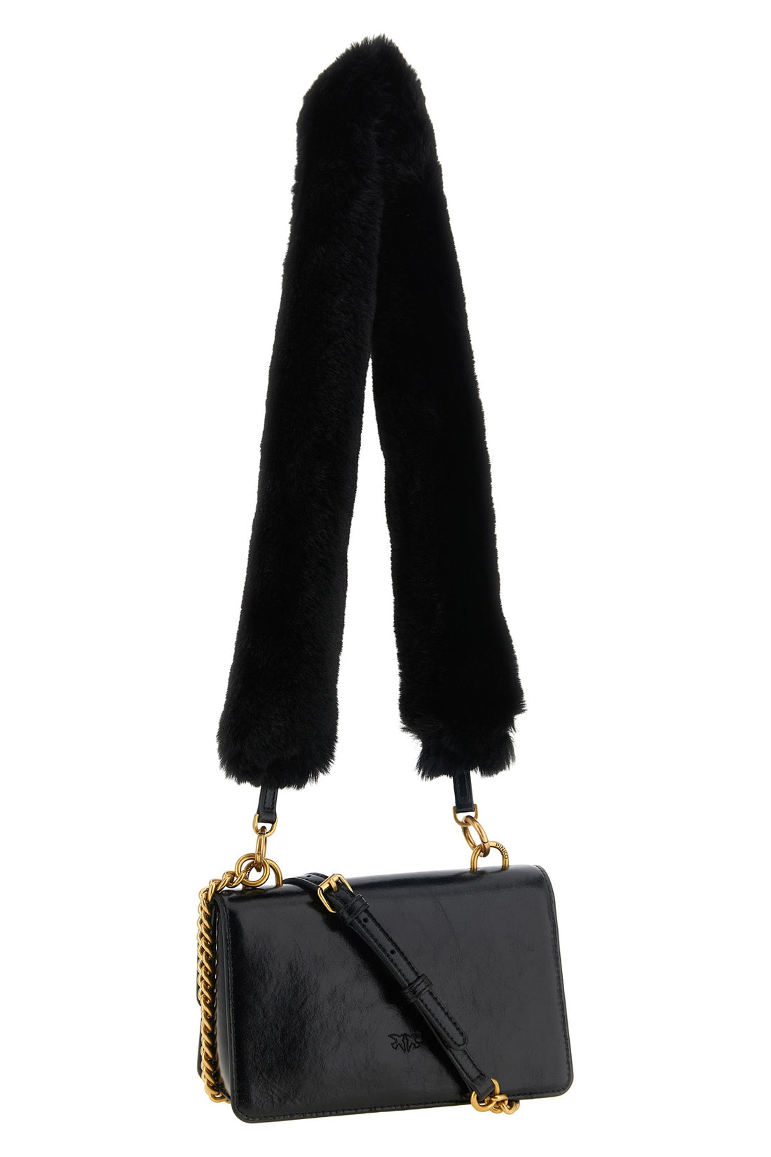PINKO OS the pinko love one mini shoulder bag in black calf leather is distinguished by