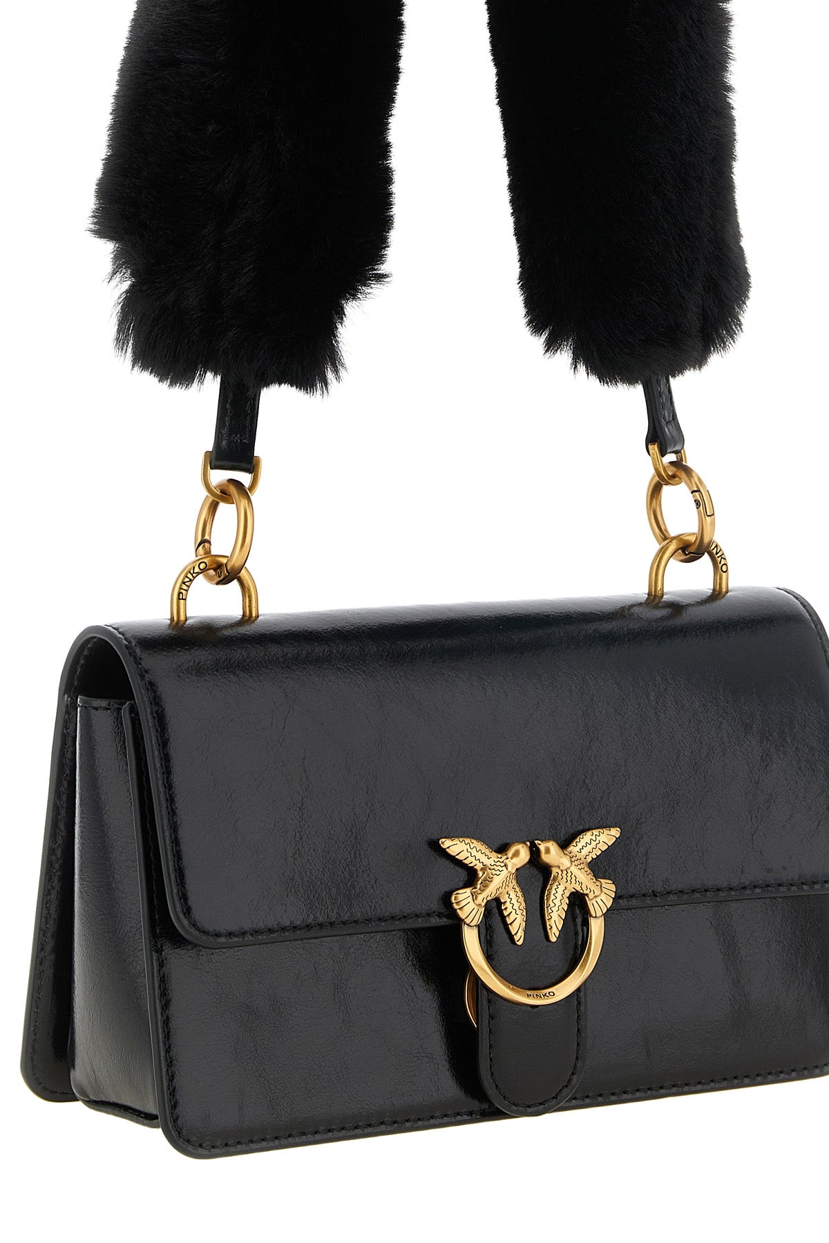 the pinko love one mini shoulder bag in black calf leather is distinguished by
