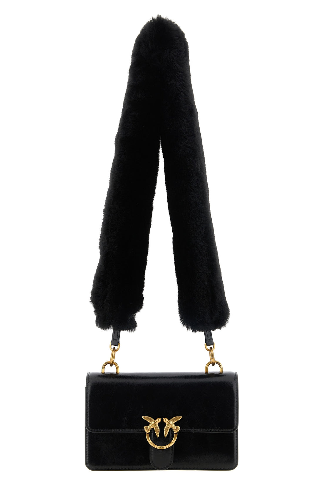 PINKO OS the pinko love one mini shoulder bag in black calf leather is distinguished by