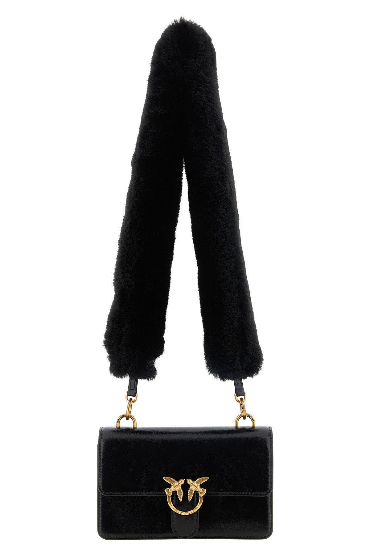 the pinko love one mini shoulder bag in black calf leather is distinguished by