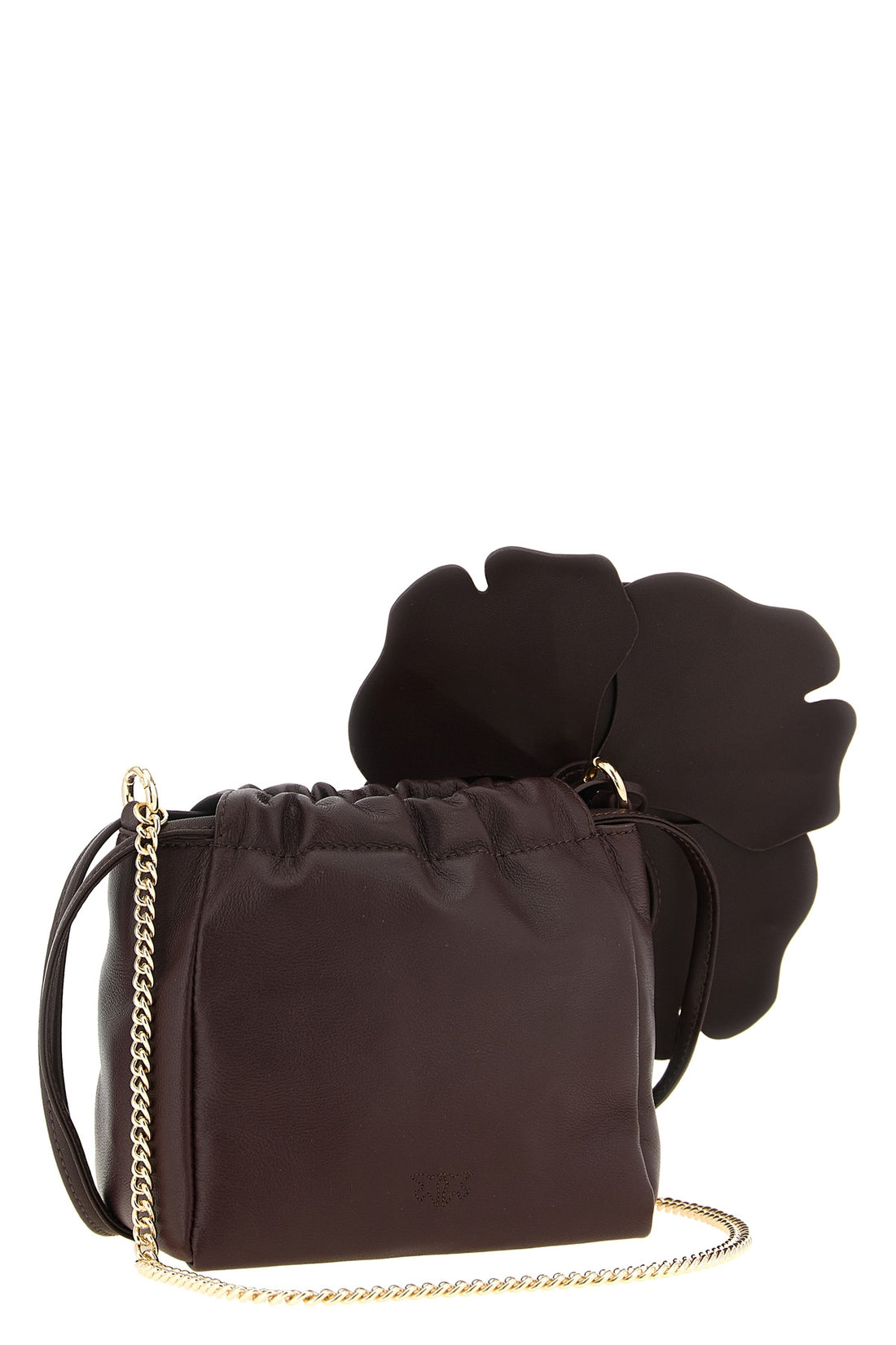 PINKO OS the pinko flower pouch stands out for a soft and curled silhouette