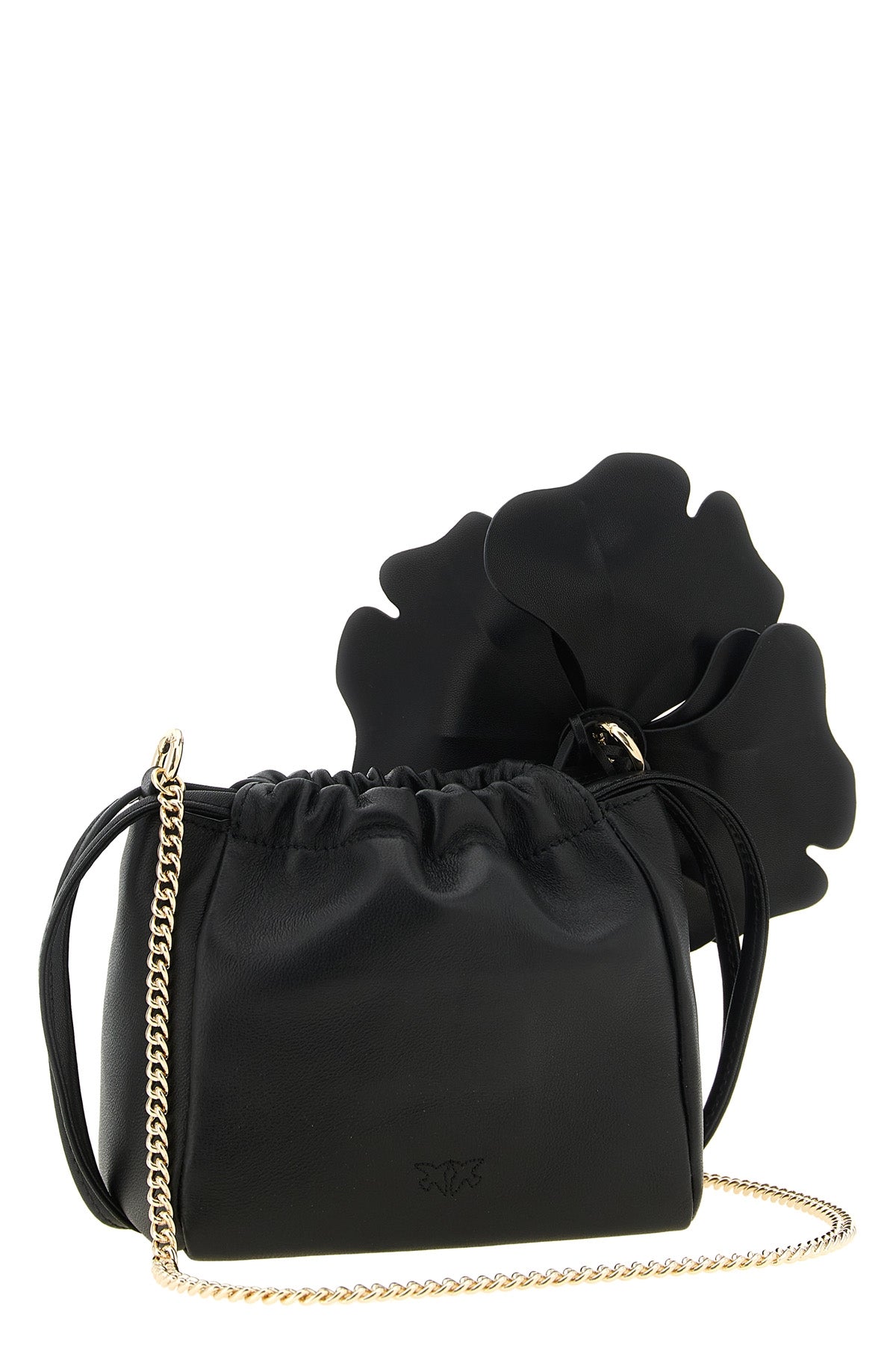 the pouch pinko flower is made of soft black sheep nappa leather