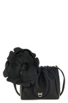 the pouch pinko flower is made of soft black sheep nappa leather