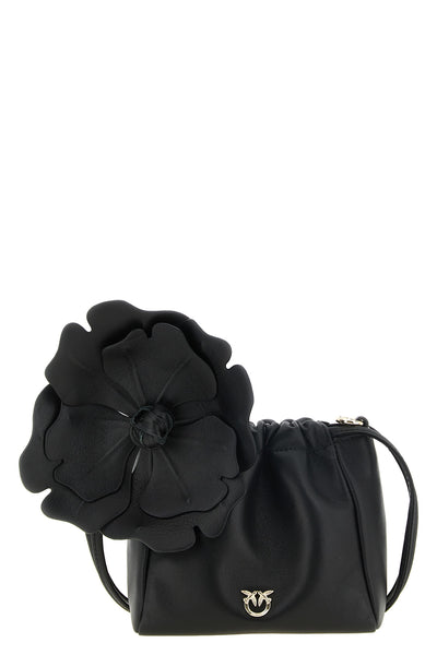 the pouch pinko flower is made of soft black sheep nappa leather