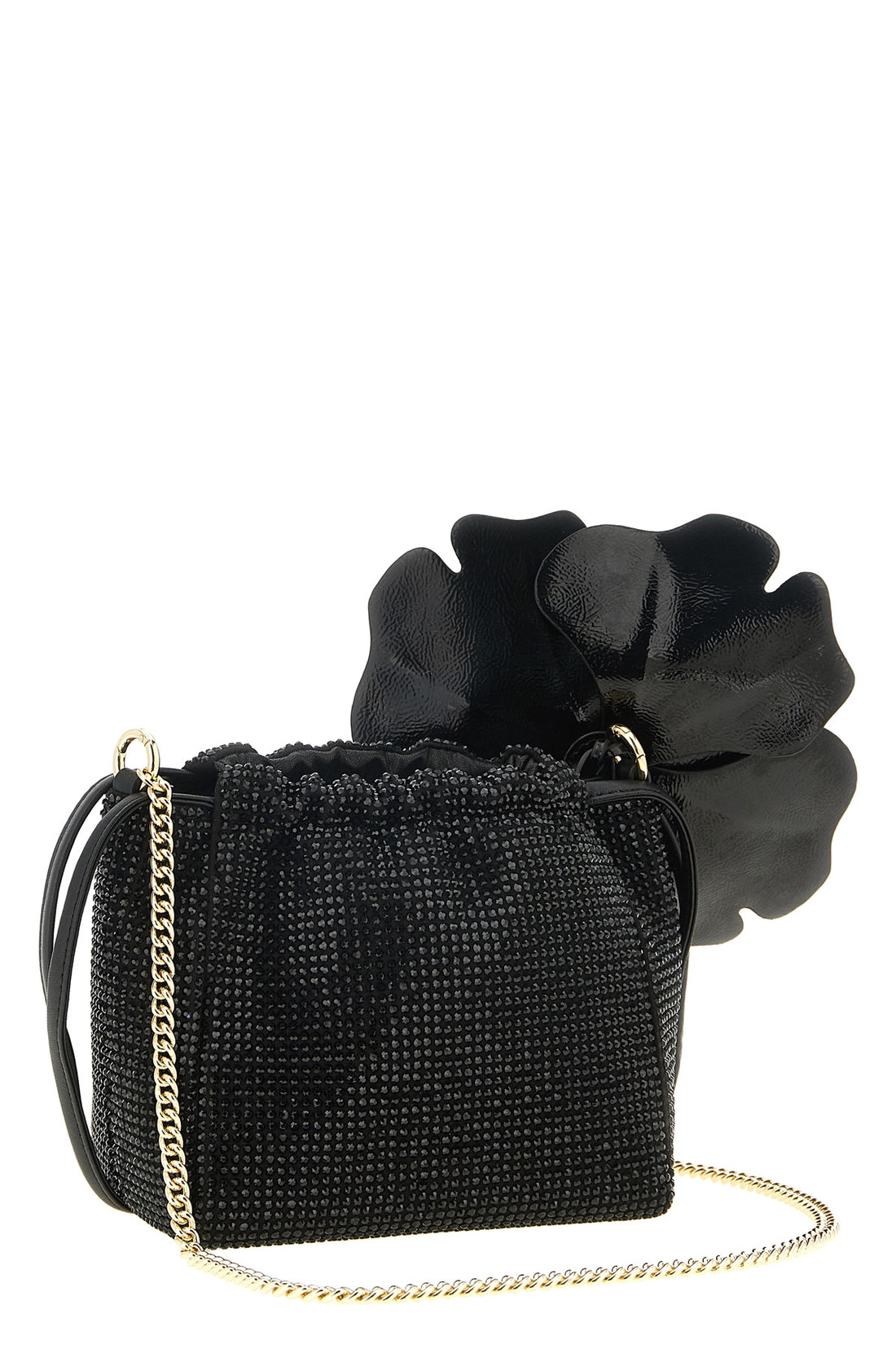 PINKO OS the pinko flower pouch is distinguished by a bucket silhouette entirely covere