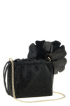 the pinko flower pouch is distinguished by a bucket silhouette entirely covere