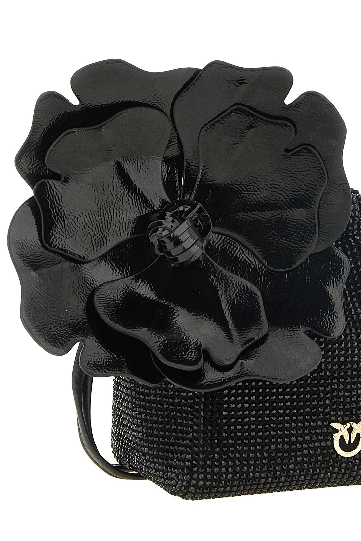 the pinko flower pouch is distinguished by a bucket silhouette entirely covere