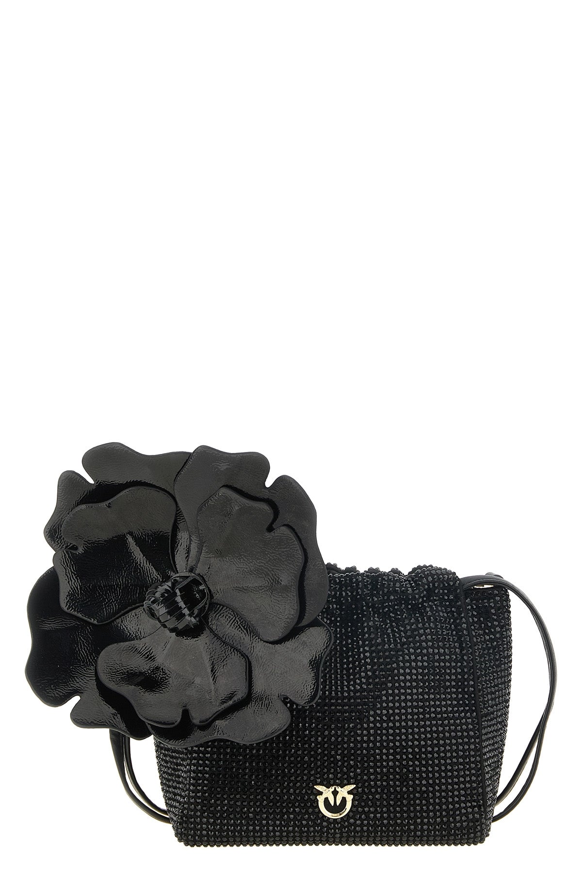 the pinko flower pouch is distinguished by a bucket silhouette entirely covere