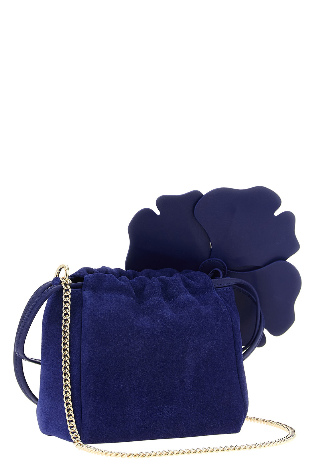 PINKO OS the pinko flower cobalt blue suede pouch is distinguished by a soft and unstru