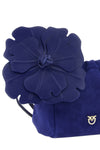 the pinko flower cobalt blue suede pouch is distinguished by a soft and unstru