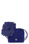 the pinko flower cobalt blue suede pouch is distinguished by a soft and unstru