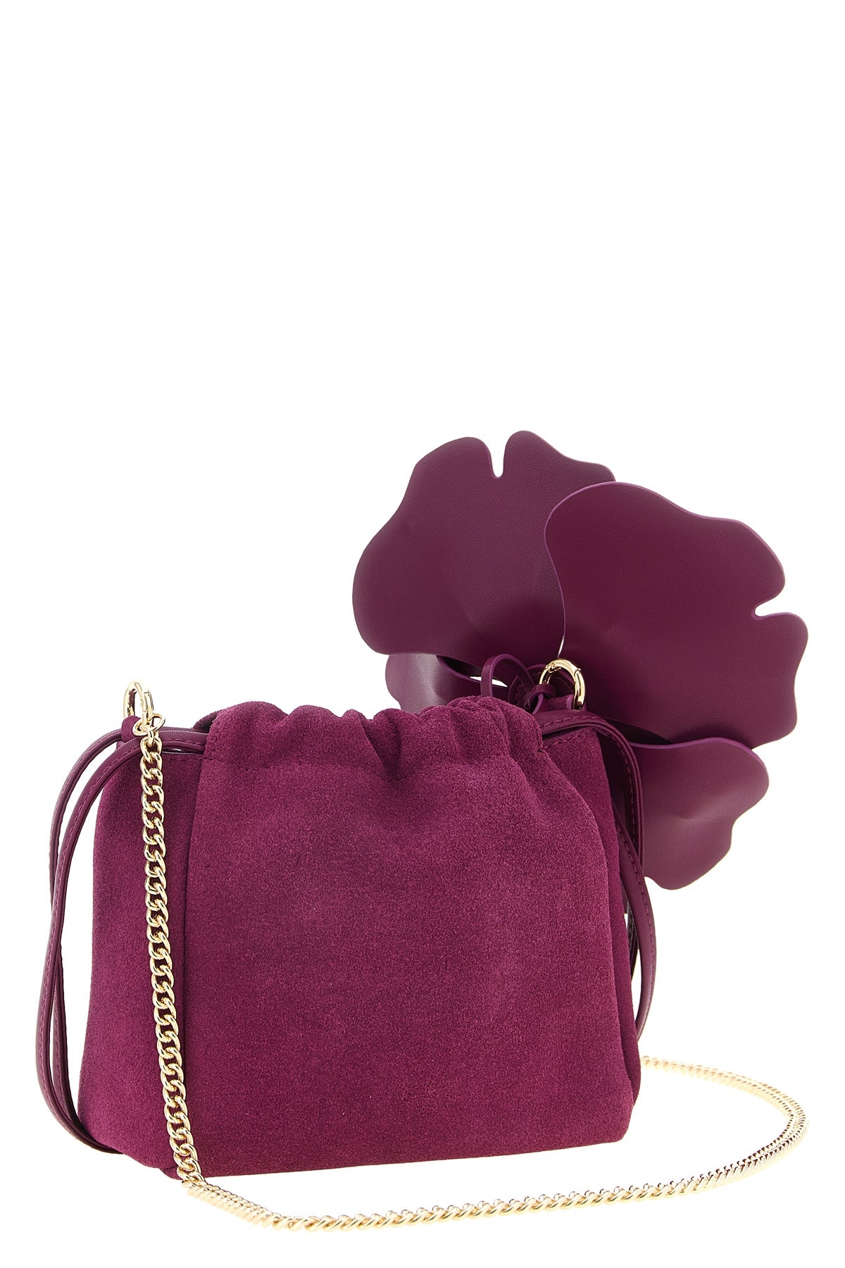 the pinko flower pouch defines a destructured bucket silhouette