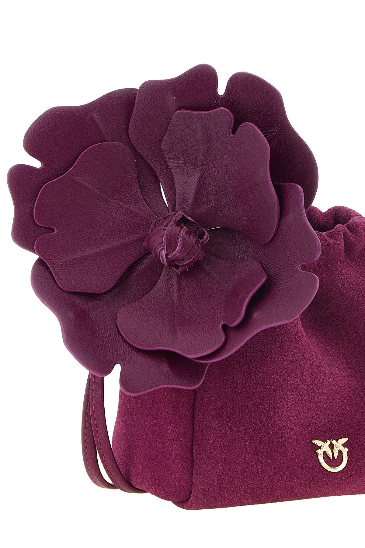 the pinko flower pouch defines a destructured bucket silhouette