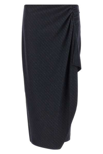 the long pinko capena skirt redefines the codes of tailoring through an asymme