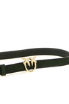 the pinko love berry belt in soft suede defines the silhouette