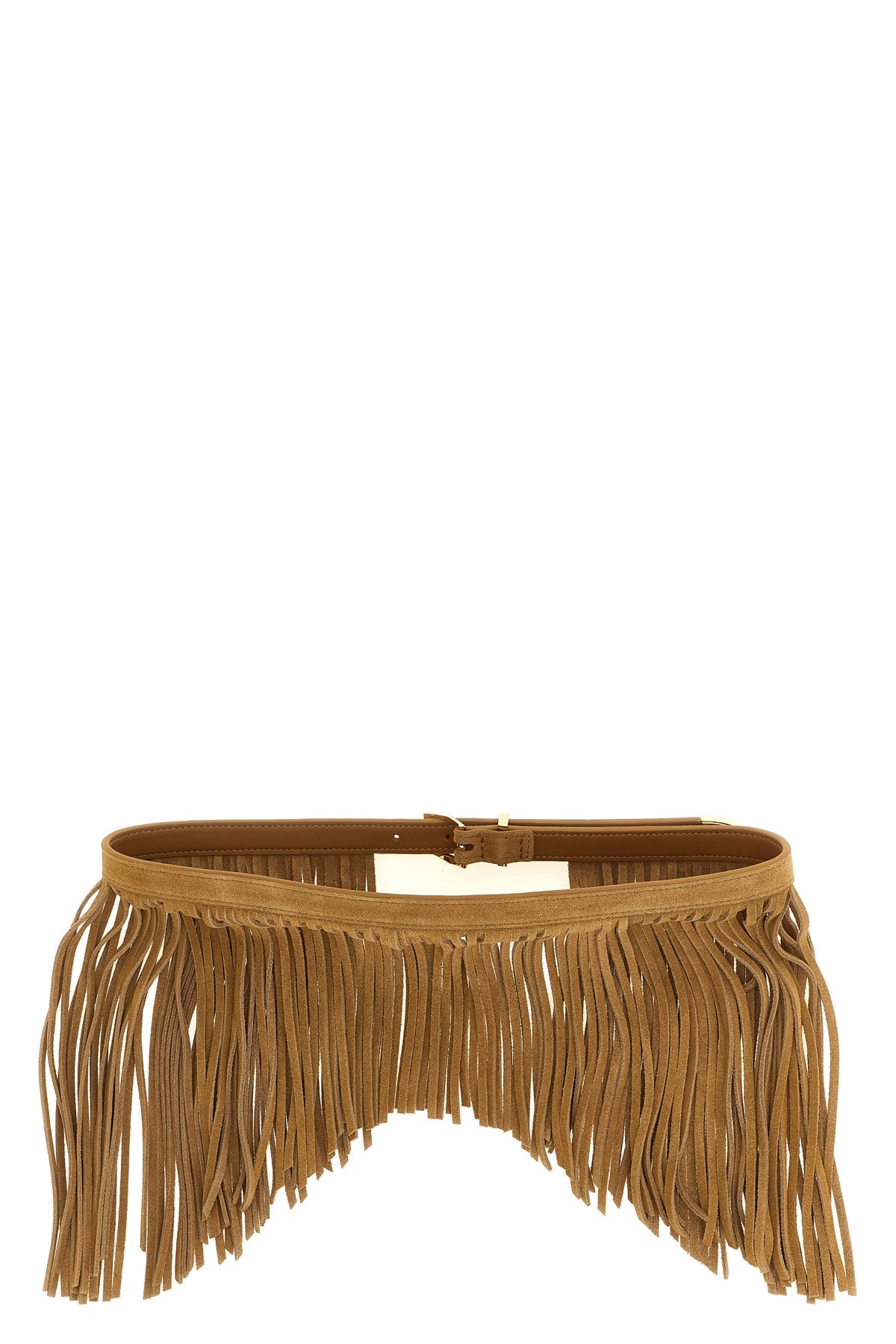 the pinko con frange camel suede belt redefines the concept of a statement acc