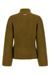 the pinko pispiglio cardigan in olive green wool blend stands out for its half