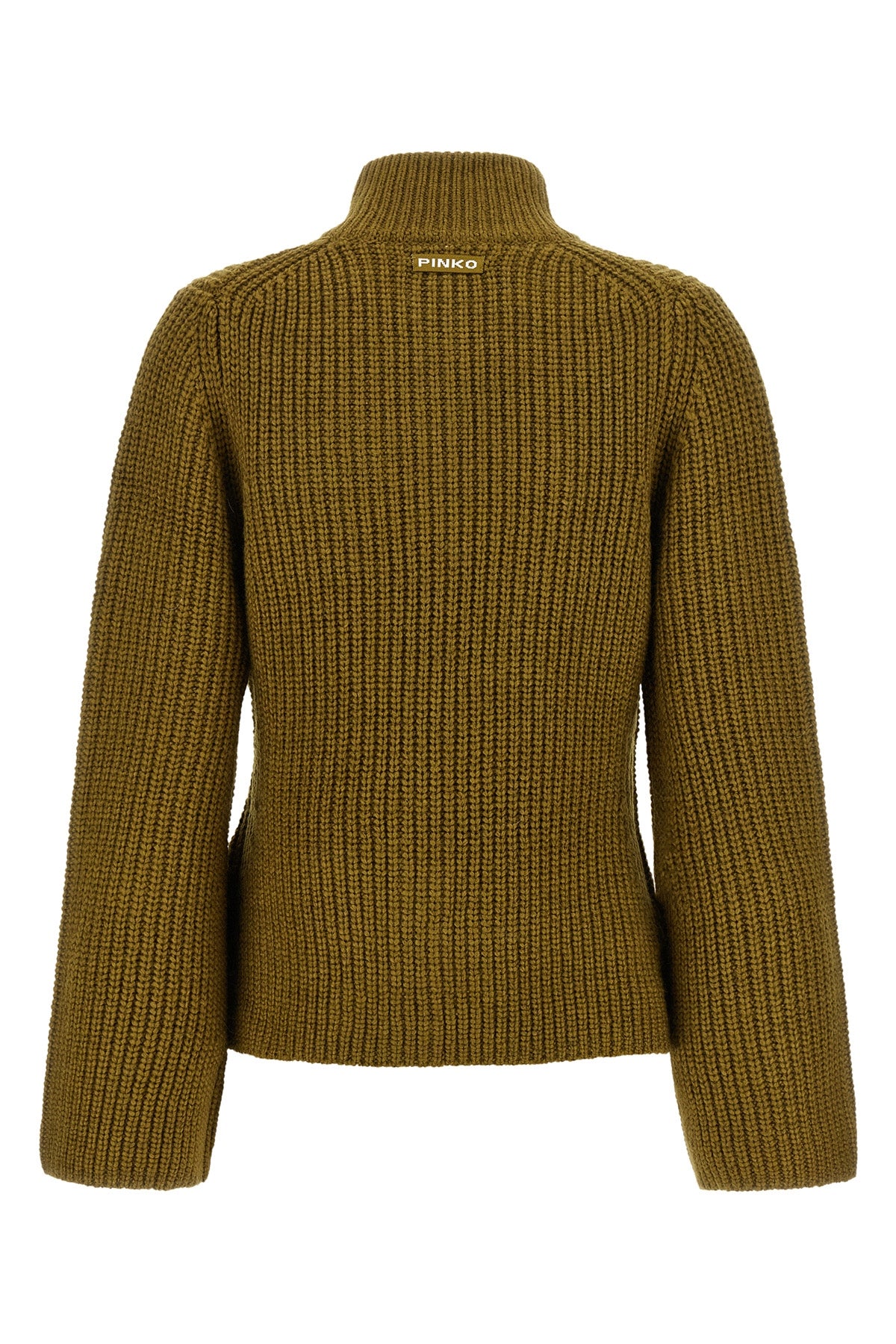 the pinko pispiglio cardigan in olive green wool blend stands out for its half