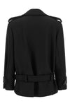 the pinko tornado short coat redefines the codes of outerwear through a rigorous