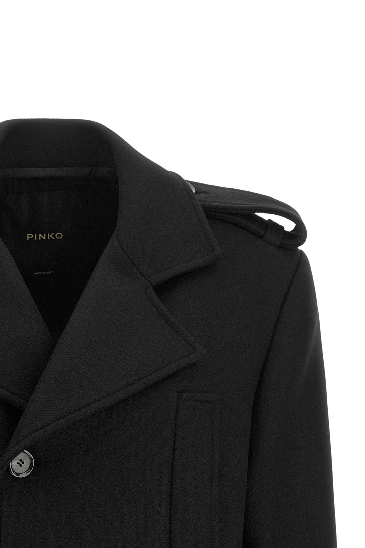 the pinko tornado short coat redefines the codes of outerwear through a rigorous