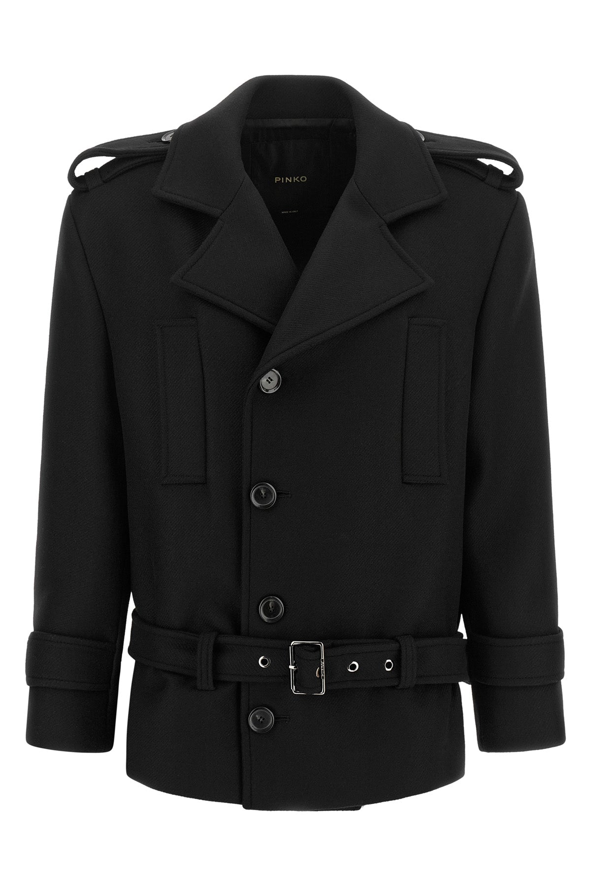 the pinko tornado short coat redefines the codes of outerwear through a rigorous