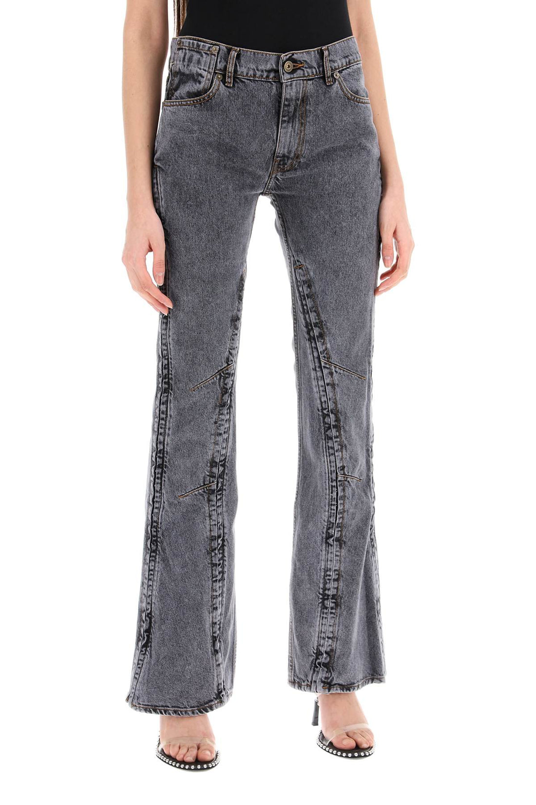 hook-and-eye flared jeans