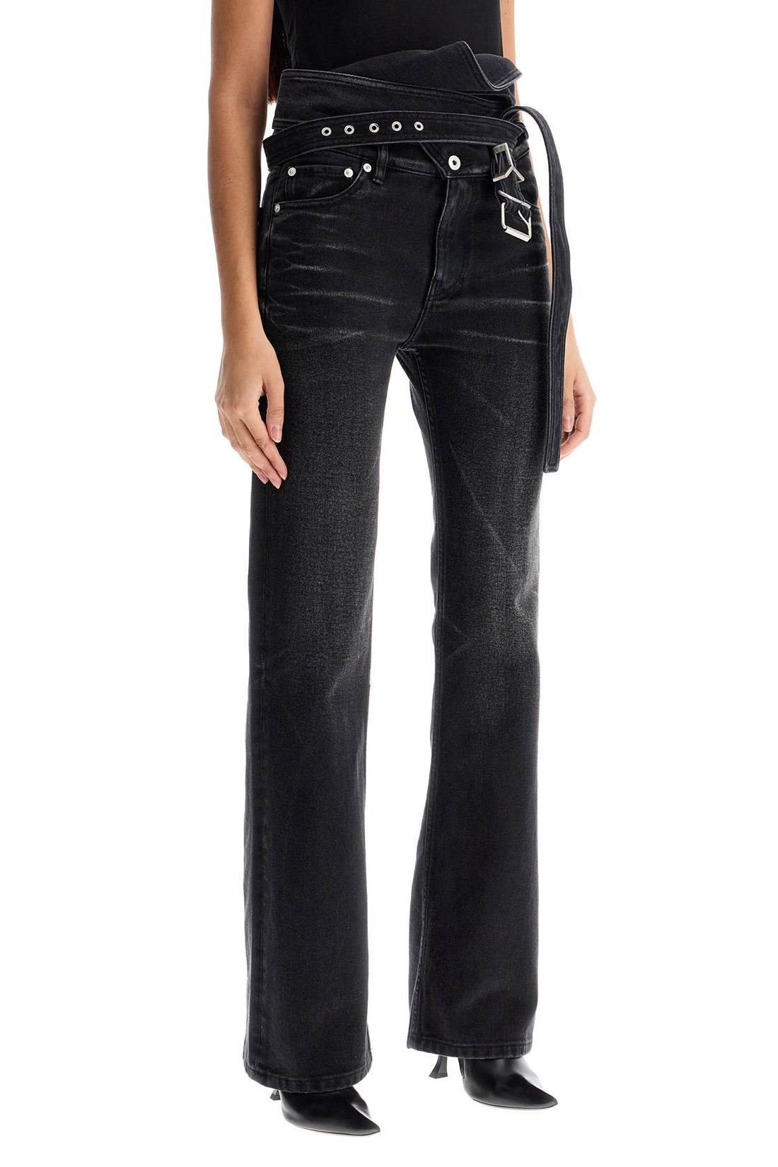 bootcut jeans with criss-cross