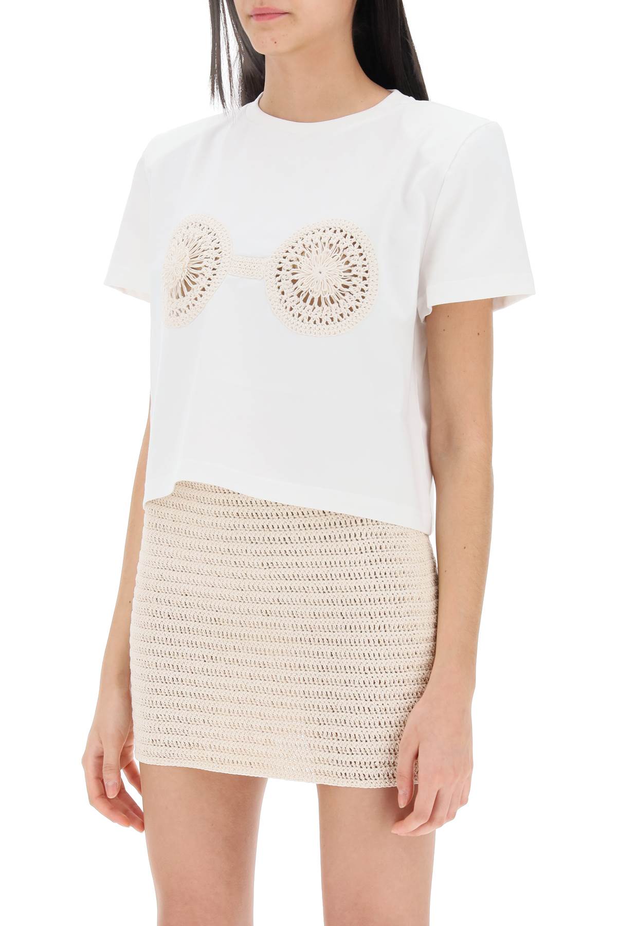 cropped t-shirt with crochet insert