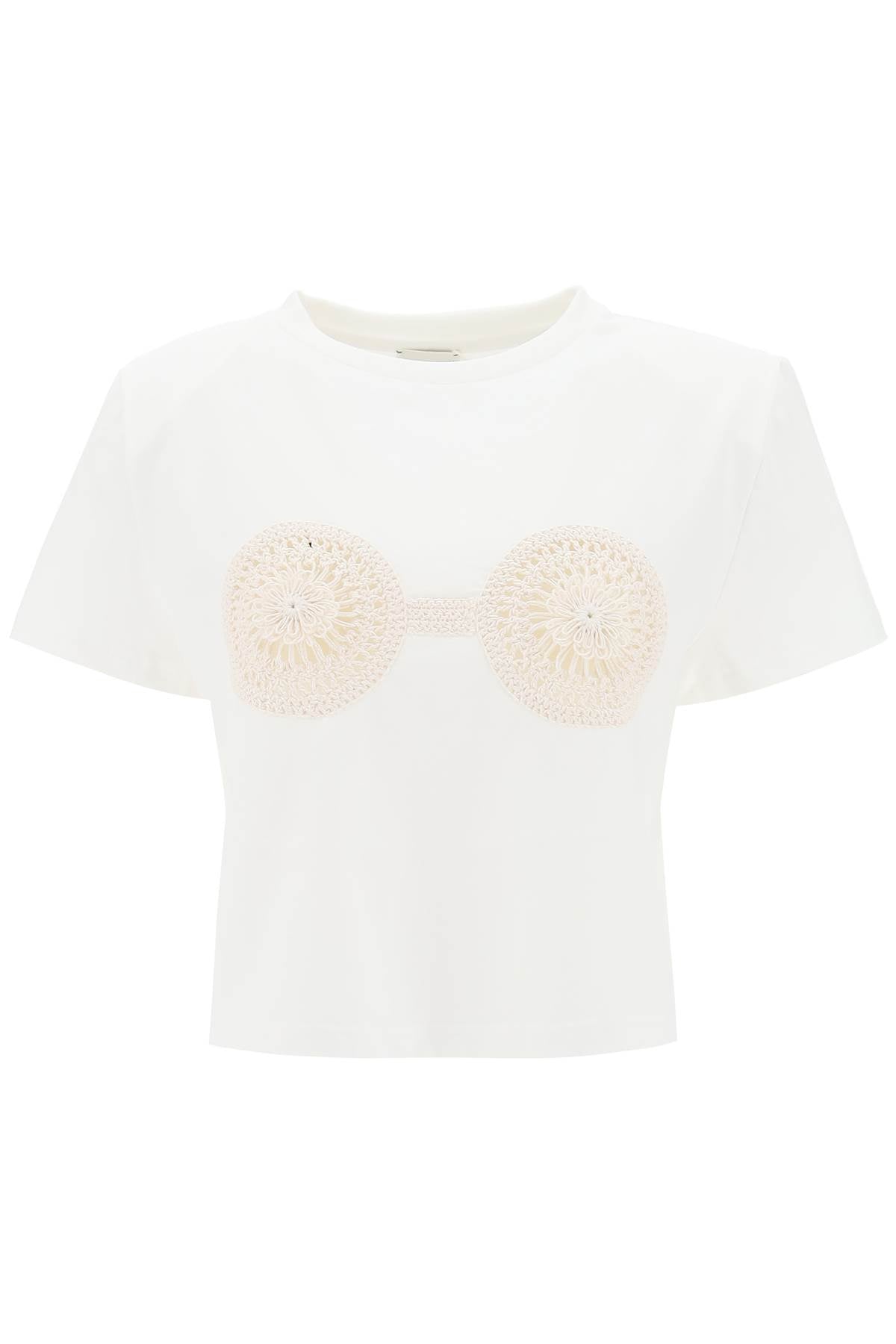 cropped t-shirt with crochet insert