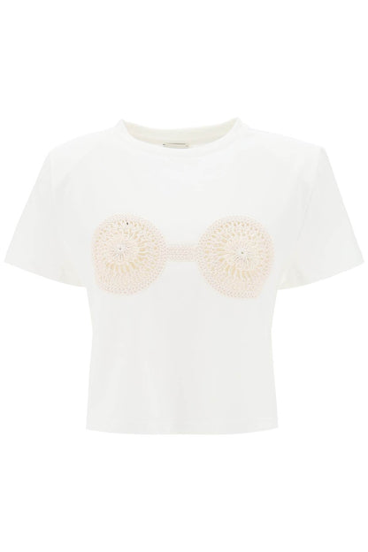 cropped t-shirt with crochet insert